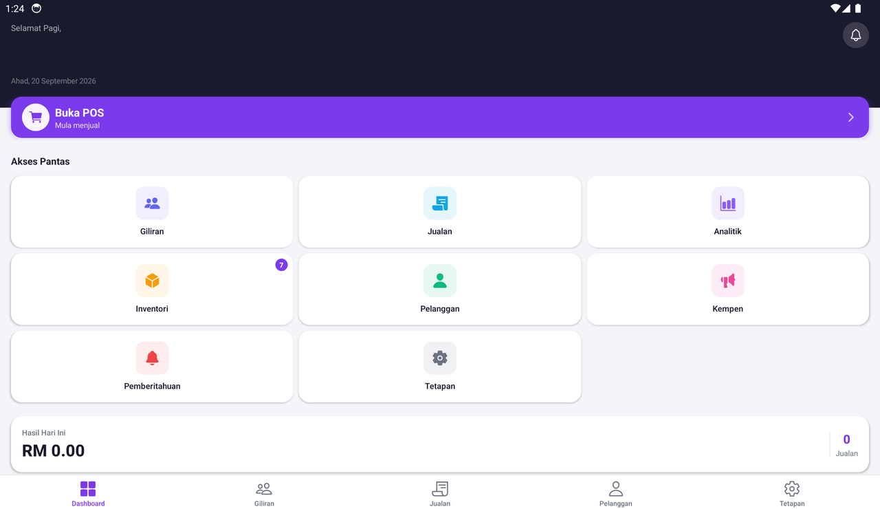Dashboard: tap "Open POS"
