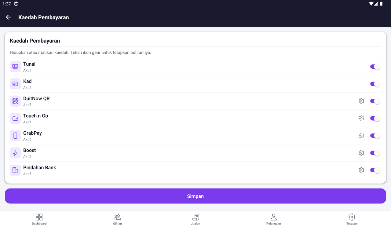 Payment Methods: switch on what you accept
